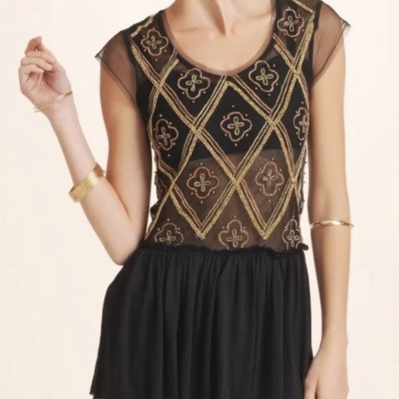 Free People Metallic Mesh Sheer Beaded Peplum Blouse - Picture 1 of 8